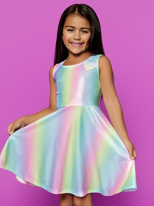 Iridescent Rainbow Stripe Dress For Girls