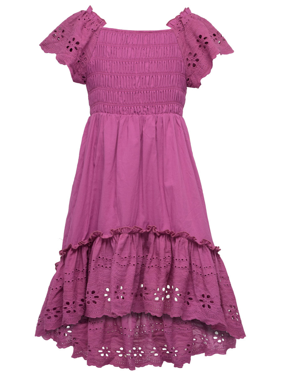 Eyelet Ruffled Smocked Top Dress for Girls