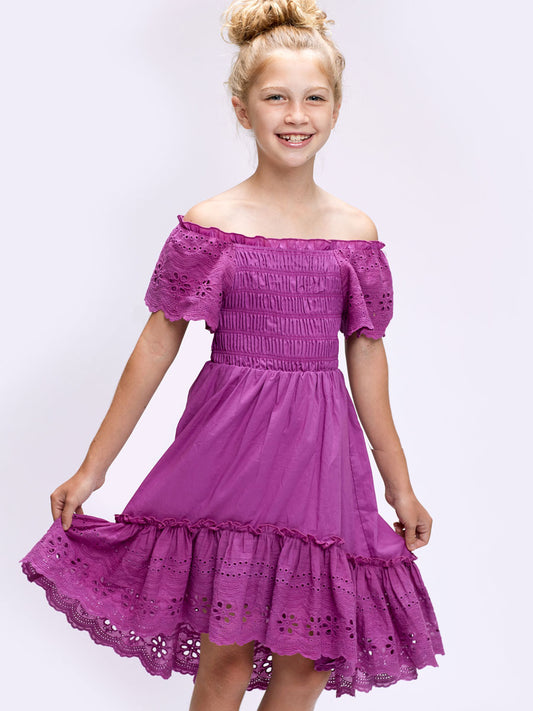 Eyelet Ruffled Smocked Top Dress for Girls