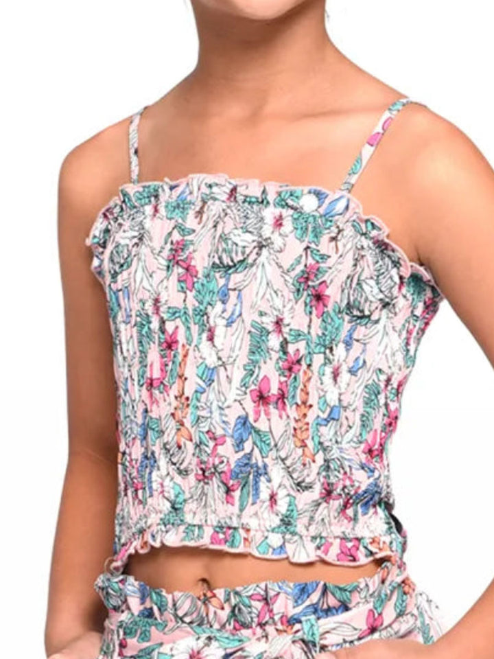 Floral Print Smocked Cami Top for Girls