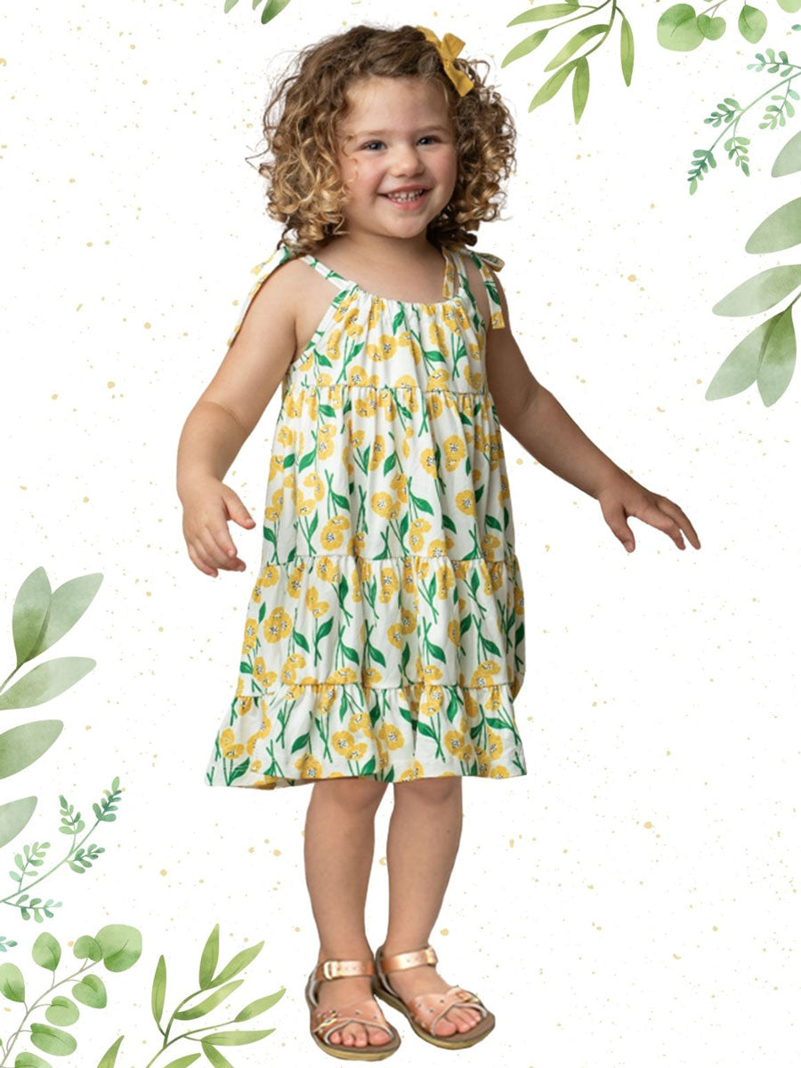 Lemon Yellow Floral Dress for Girls