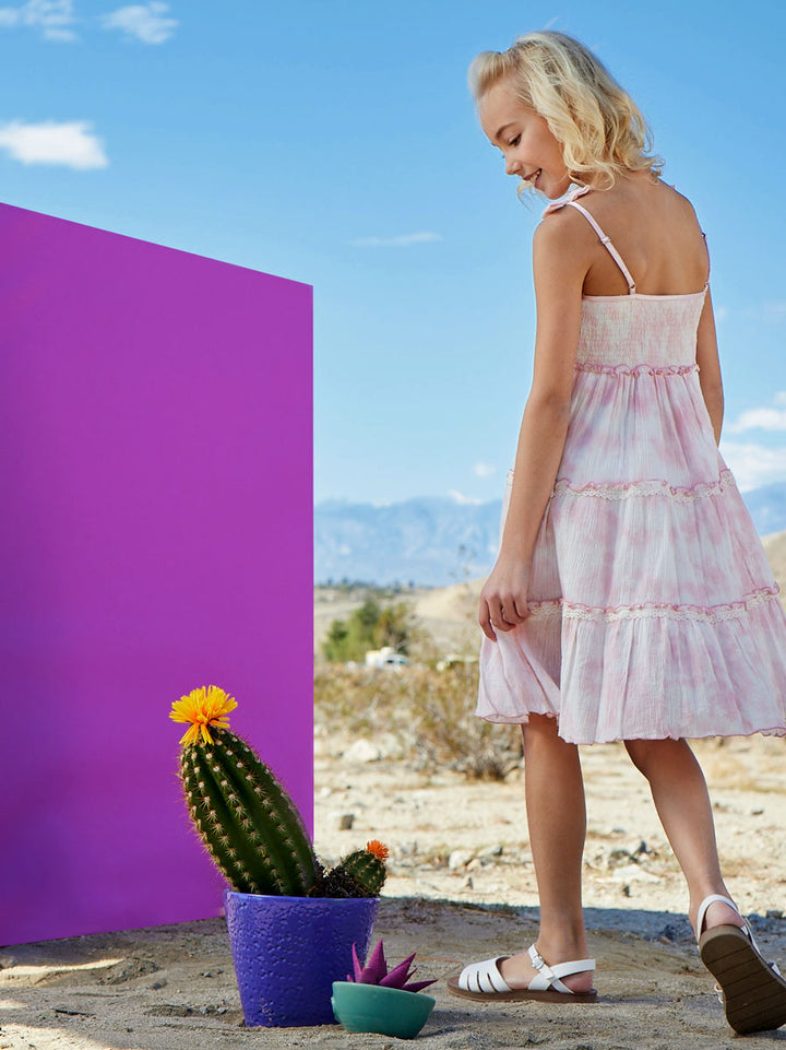 Mabelle Pink Tie-Dye Dress For Girls