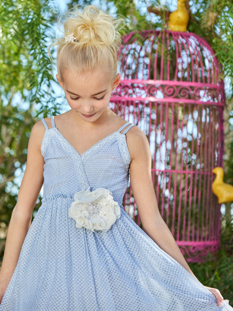 Rowan Blue Lace and Tulle Maxi Dress for Girls