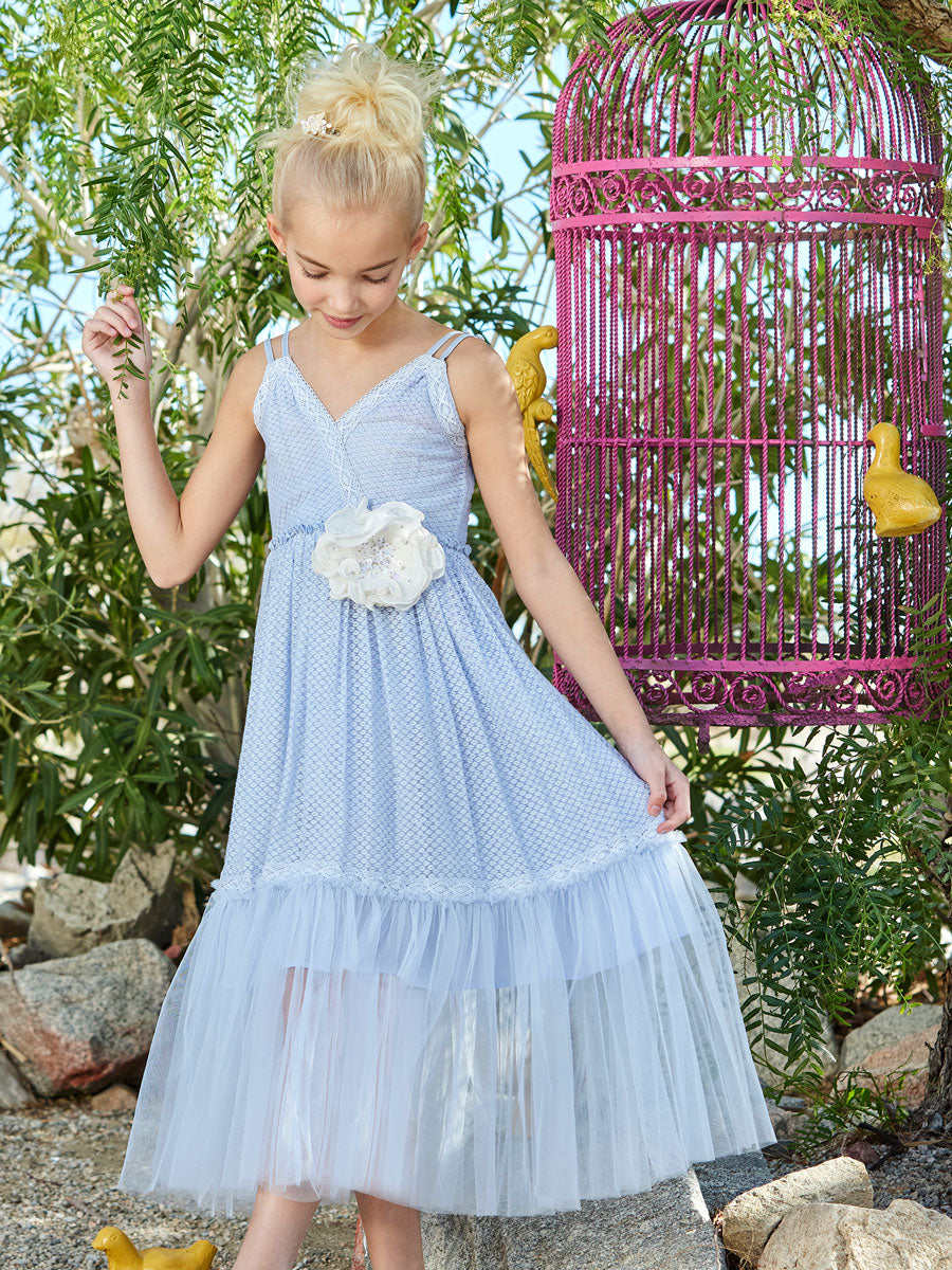 Rowan Blue Lace and Tulle Maxi Dress for Girls