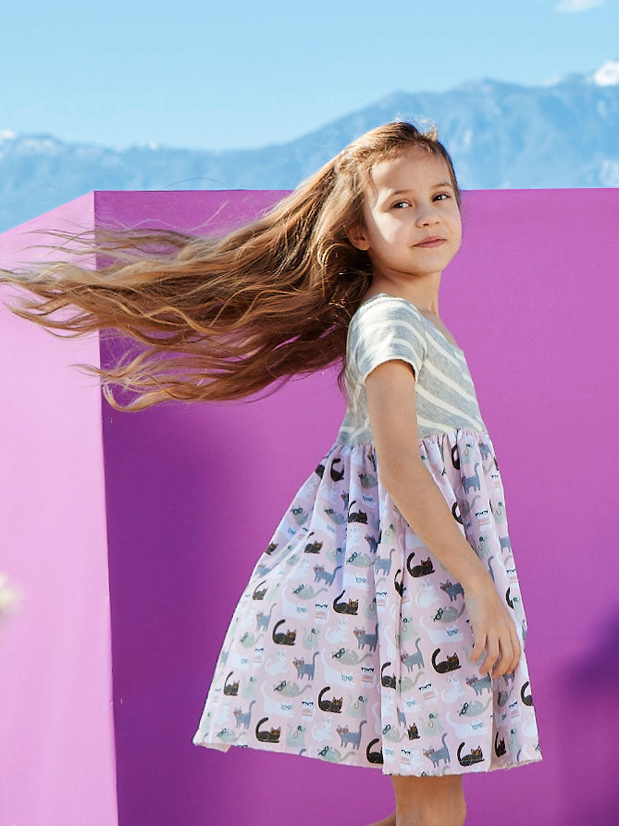 Cat-Print Daphne Dress for Girls