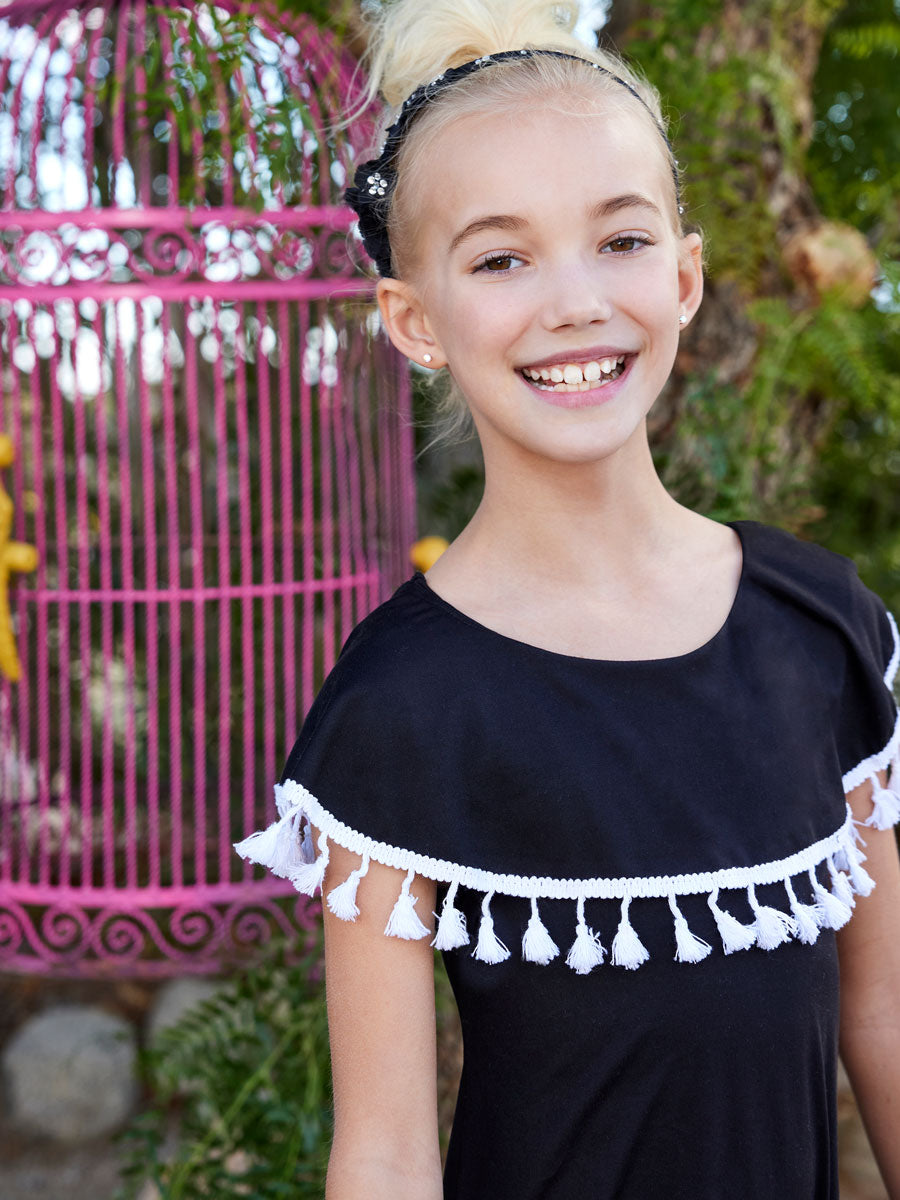 Ruffle Collar Black and White Dress for Girls
