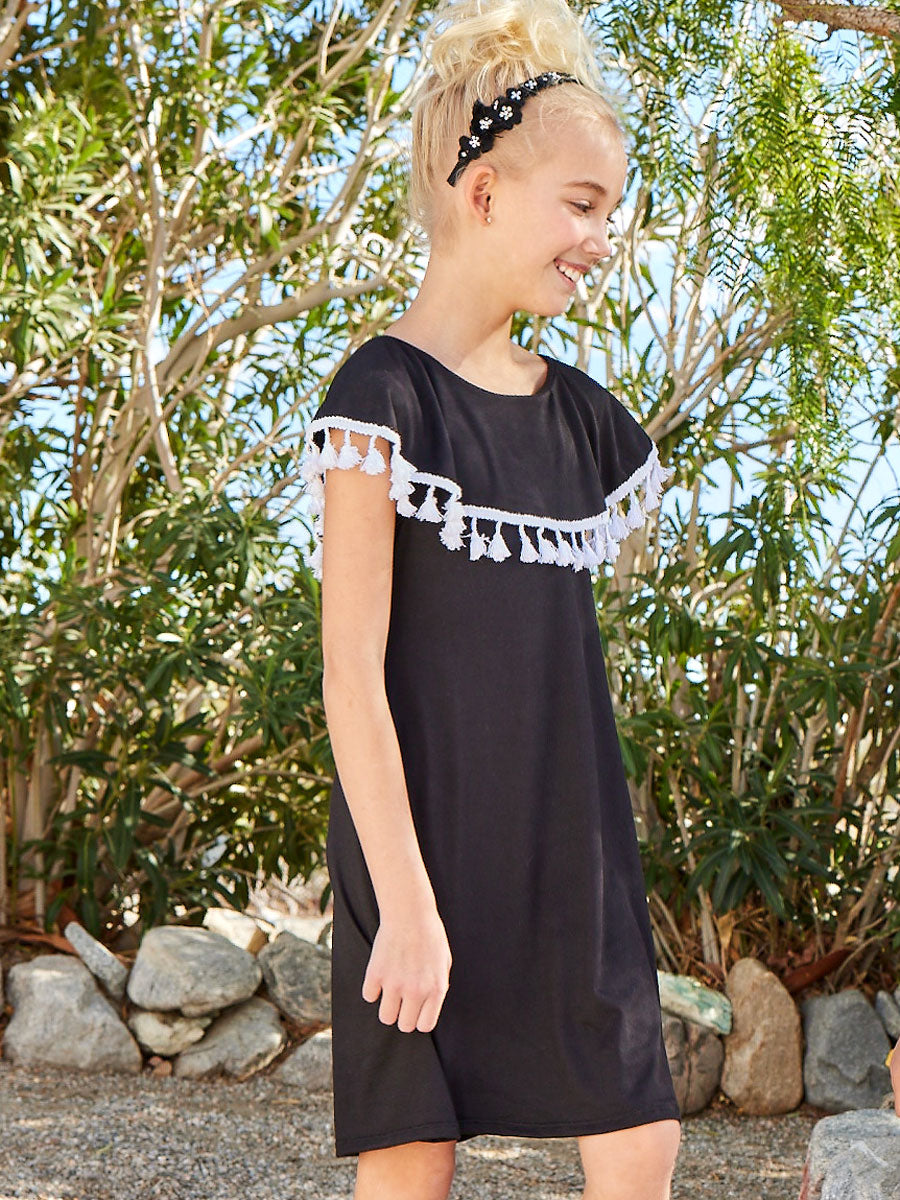 Ruffle Collar Black and White Dress for Girls