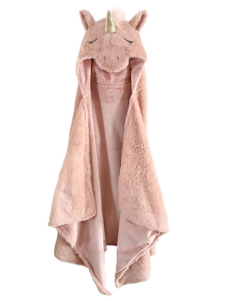 Plush Pink Unicorn Hooded Blanket
