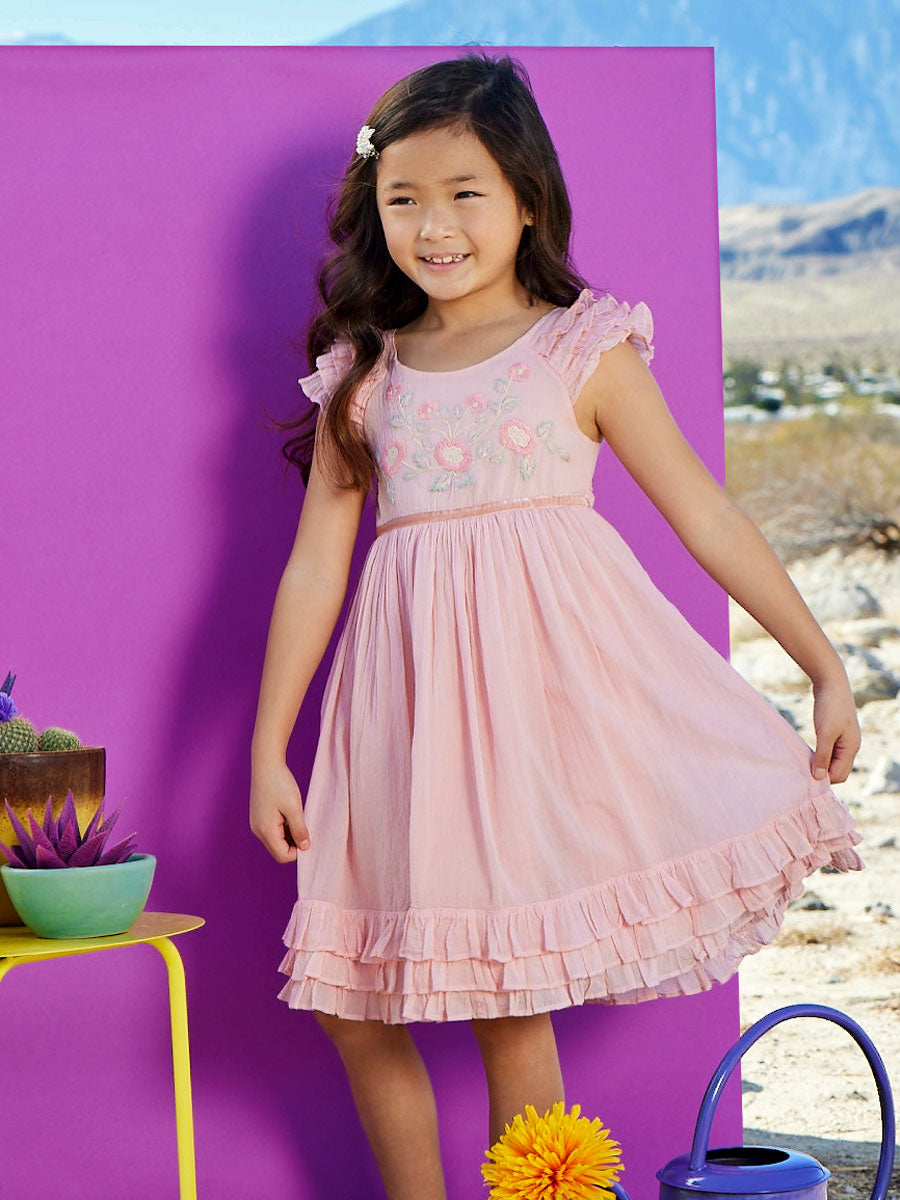 Darling Embroidered Floral Dress for Girls