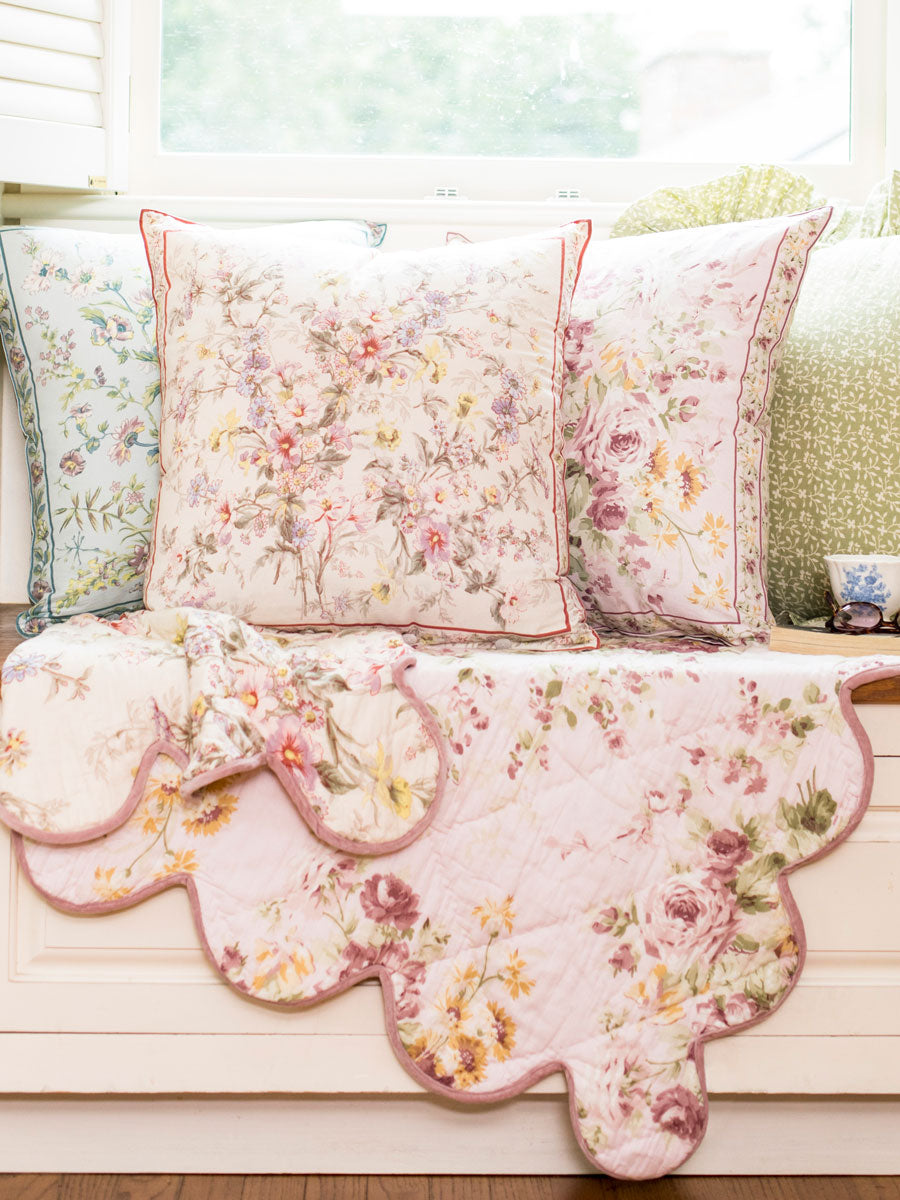 Cottage Rose Quilted Throw Home Decor
