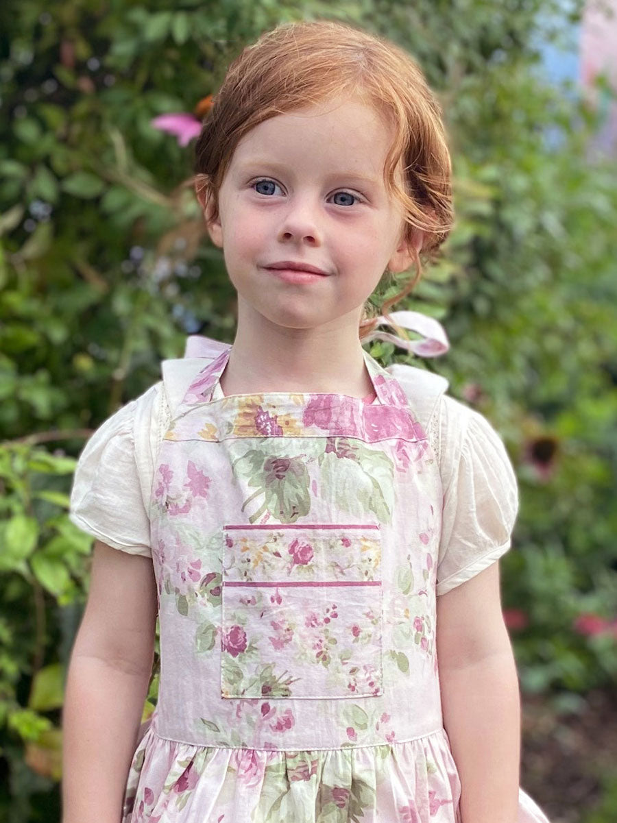 Cottage Rose Tiered Vintage Style Apron for Kids