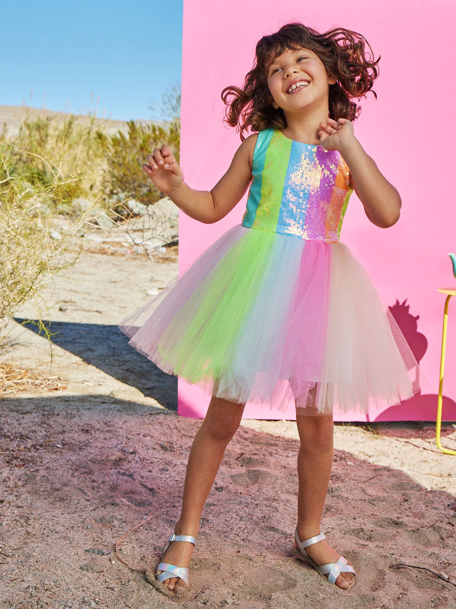 Striped Sequin Tulle Tutu Dress for Girls