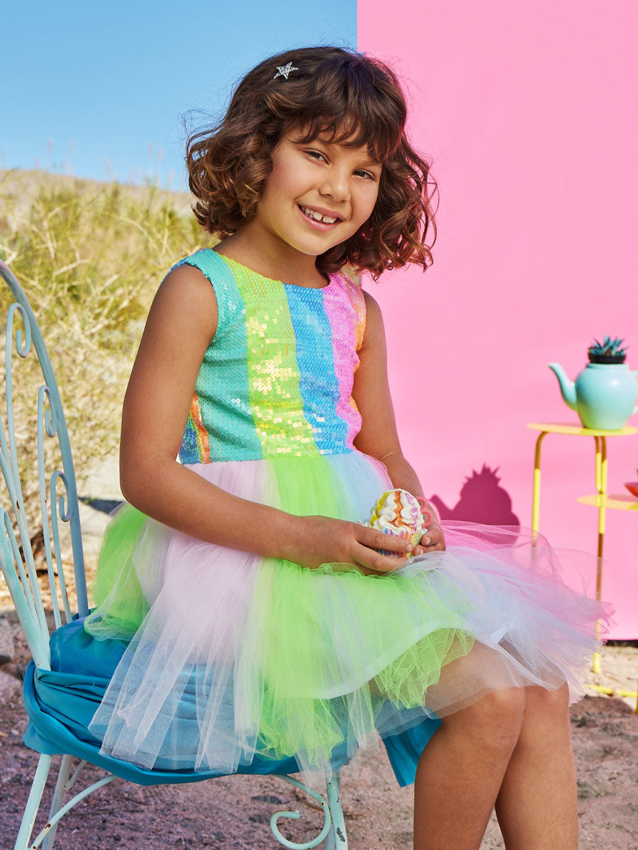 Striped Sequin Tulle Tutu Dress for Girls