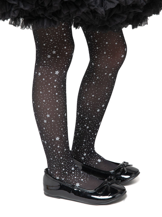 Black and Silver Star Tights for Girls