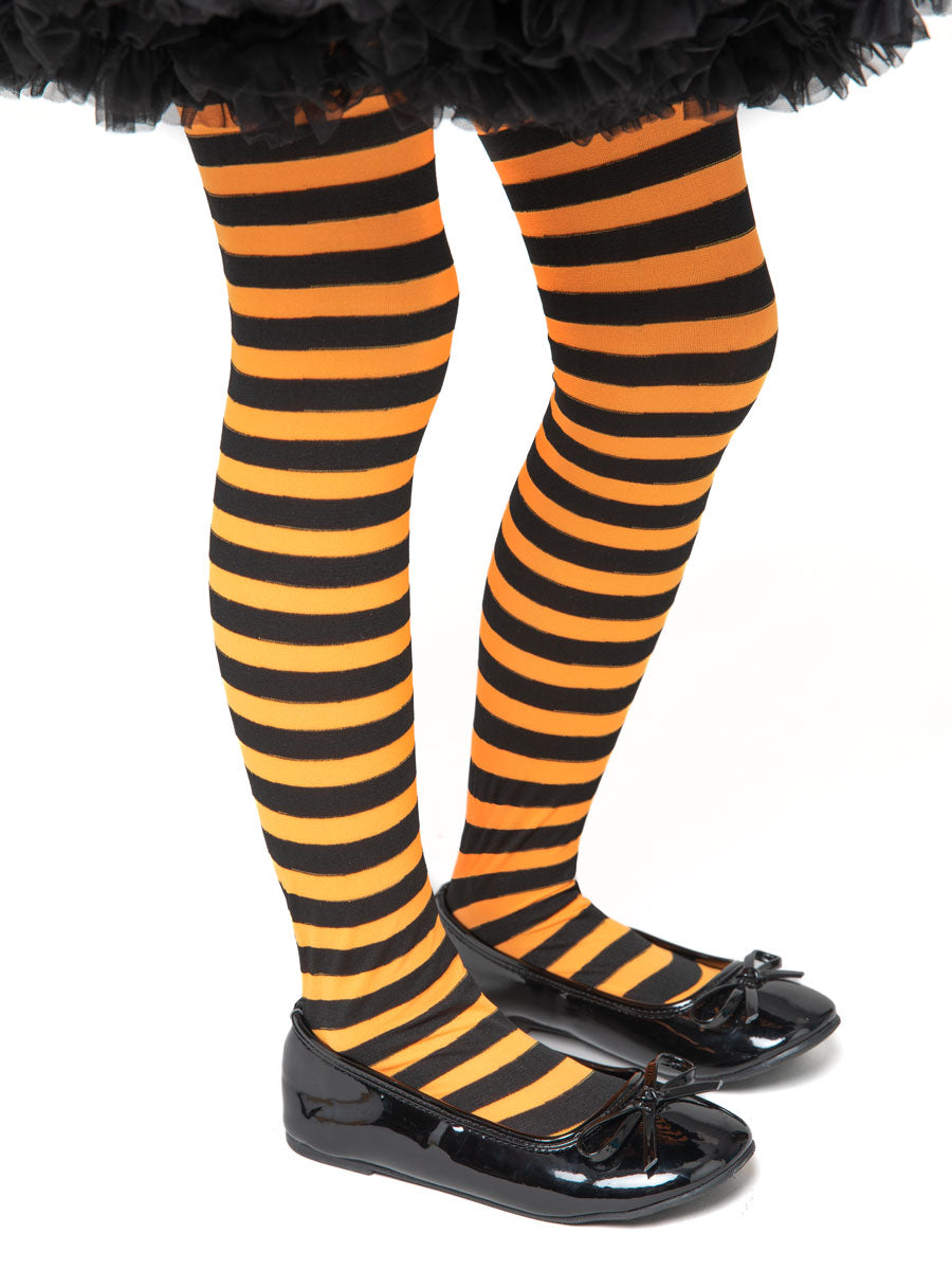 Orange and Black Striped Tights for Kids