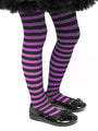 Purple and Black Stripe Tights for Girls