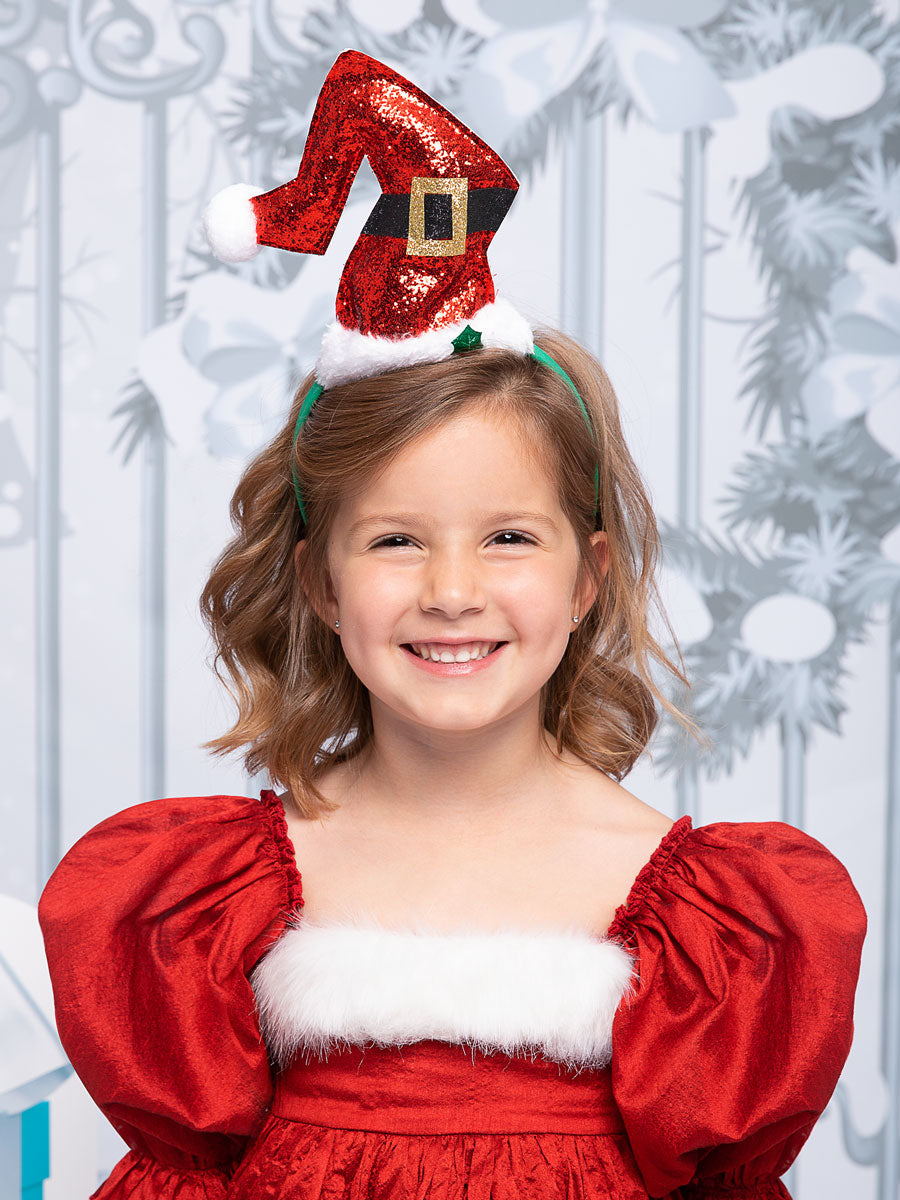 Mini Santa Red Glitter Hat Headband