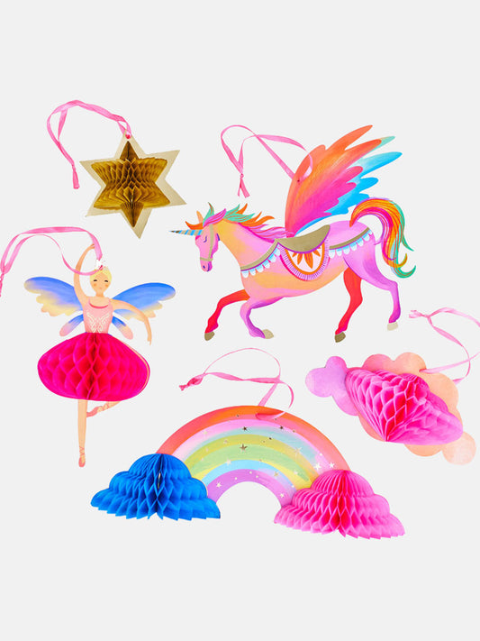 Unicorn Fairy Princess Honeycomb Decorations (x5)