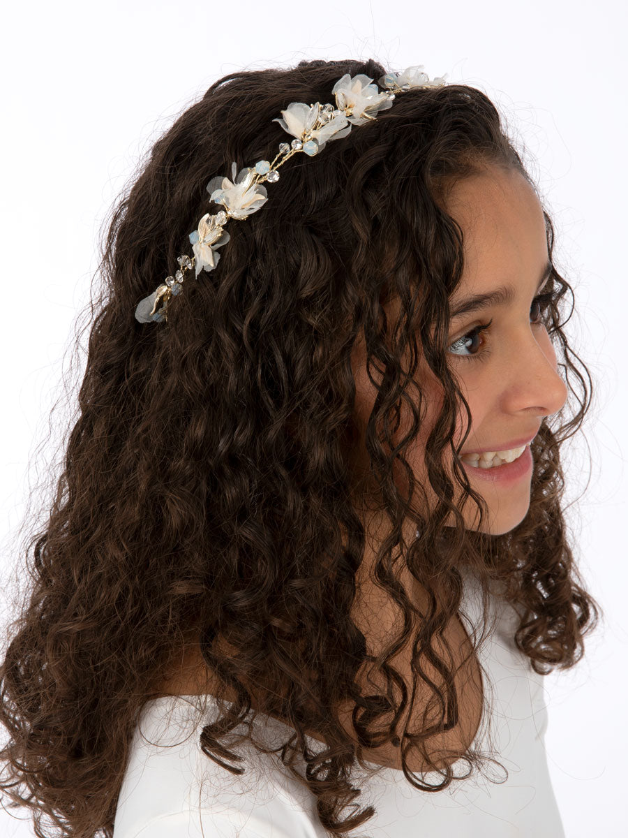 Organza Crystal White Opal Vine - Gold
