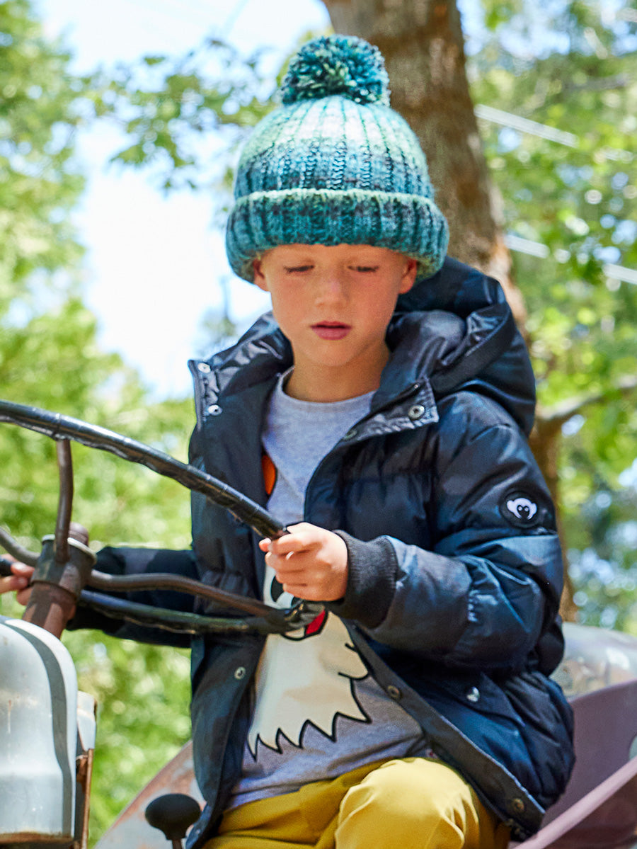 Boys Puffer Coat, Teal Cloud Print