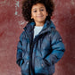 Boys Puffer Coat, Teal Cloud Print