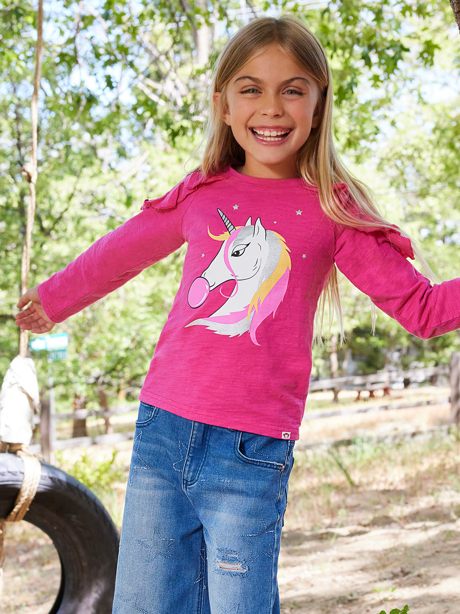 Amelie Unicorn Pink Long Sleeve Tee for Girls