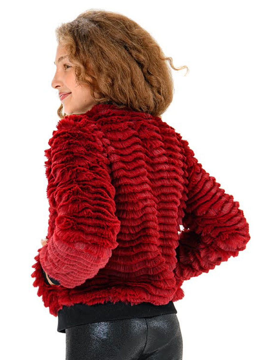 Posh Red Faux Fur Jacket for Girls