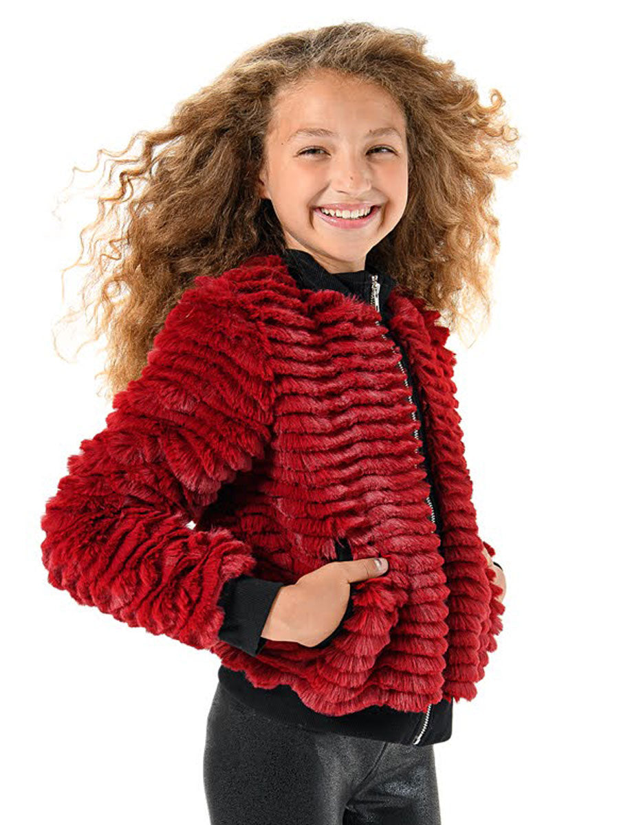 Posh Red Faux Fur Jacket for Girls