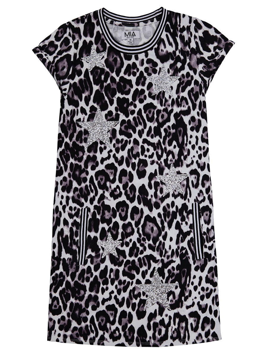 Leopard Print Glitter Star Dress for Girls
