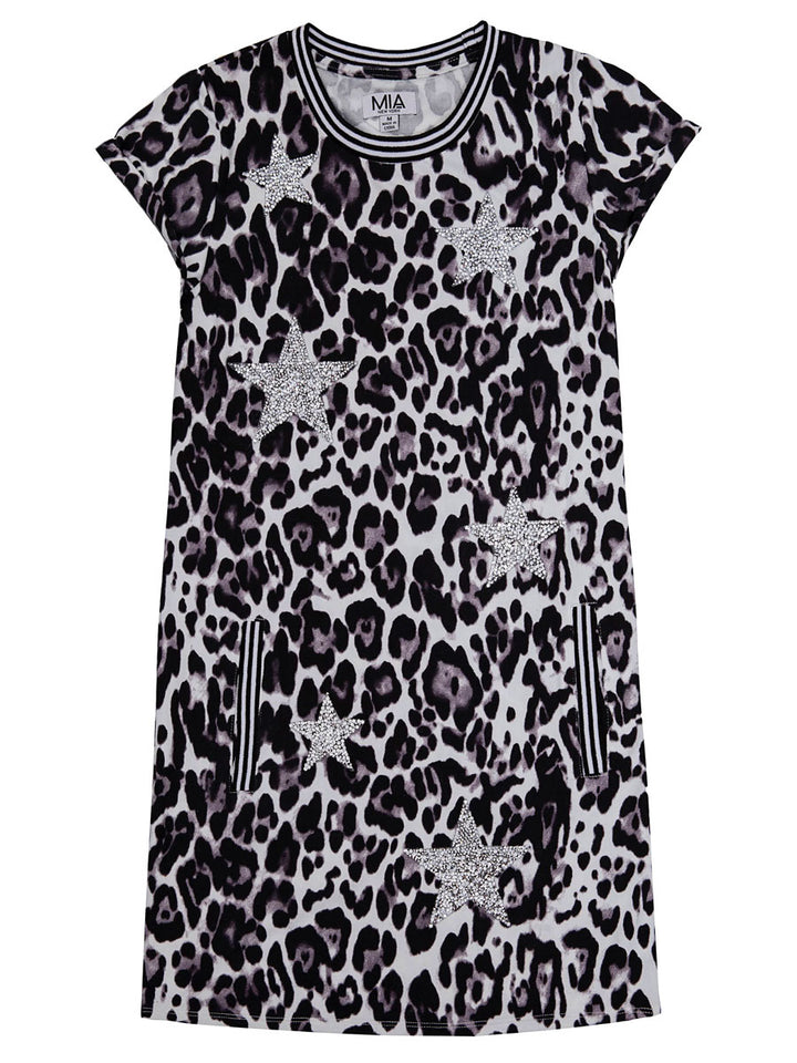 Leopard Print Glitter Star Dress for Girls