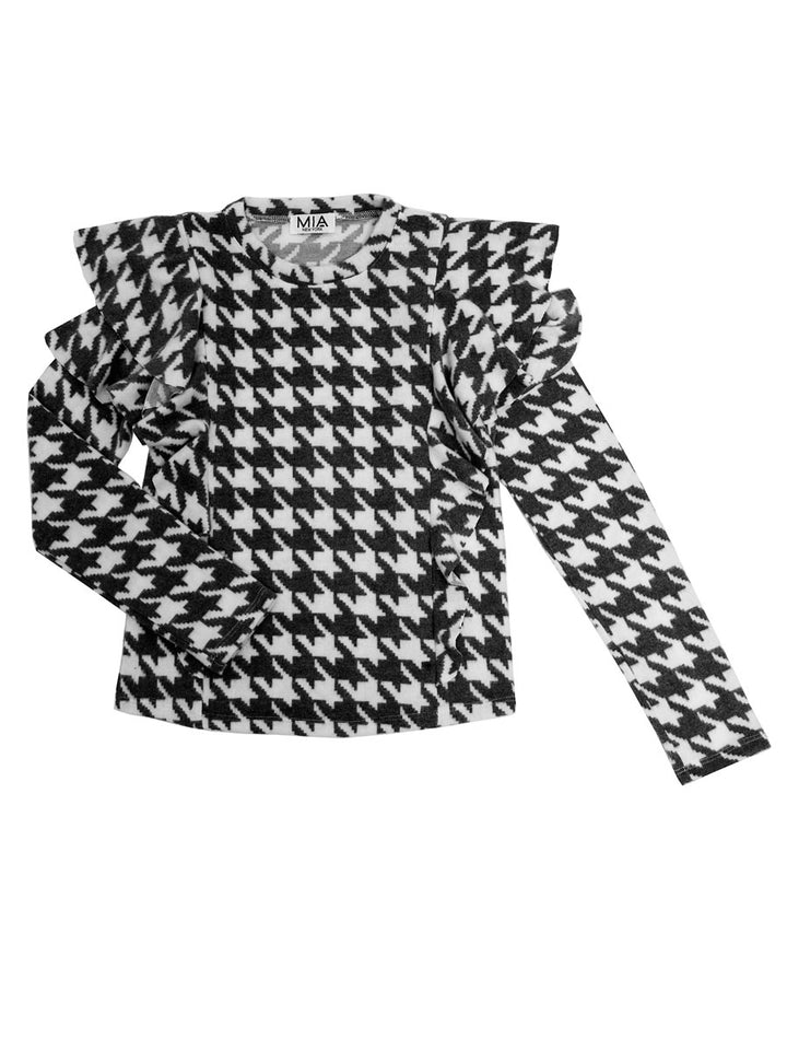 Houndstooth Ruffle Sleeve Top for Girls