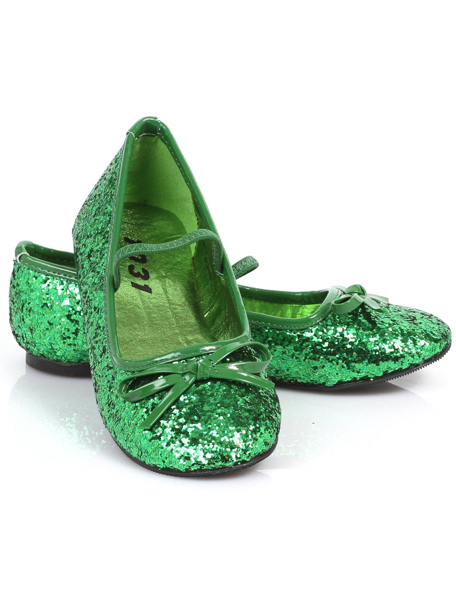 Green Glitter Ballet Slippers for Kids