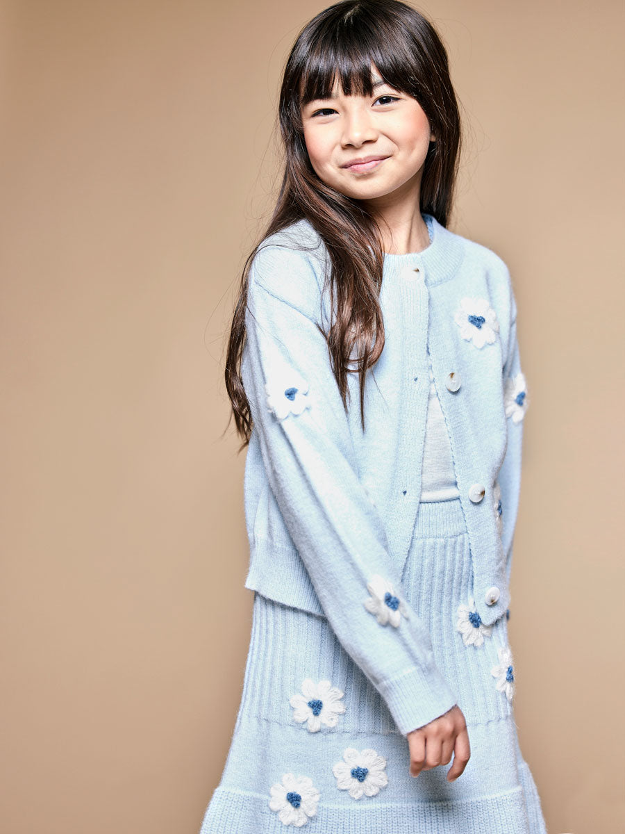 Blue Soft Knit Flower Skirt