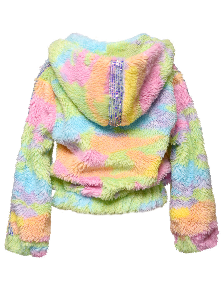 Rainbow Faux Fur Hooded Jacket for Girls