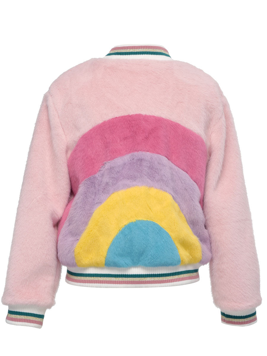 Faux Fur Rainbow-back Bomber Jacket for Girls