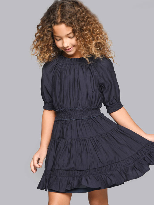 Peasant Style Navy Dress for Girls