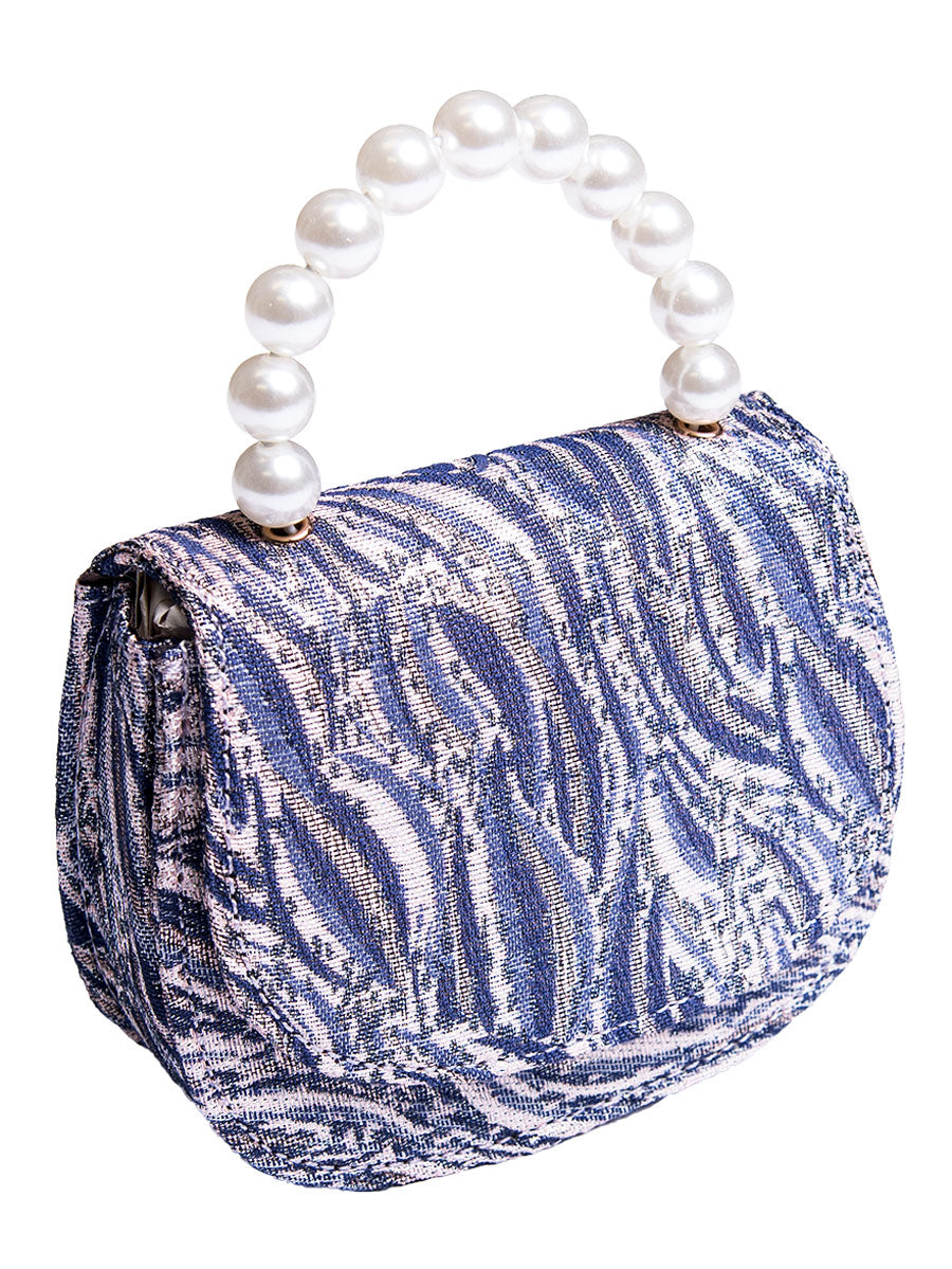 Faux Pearl Handle Metallic Satchel Bag