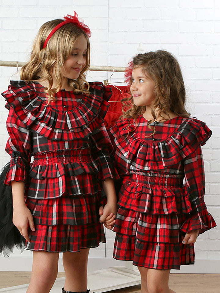 Quinn Red Plaid Ruffle Dress
