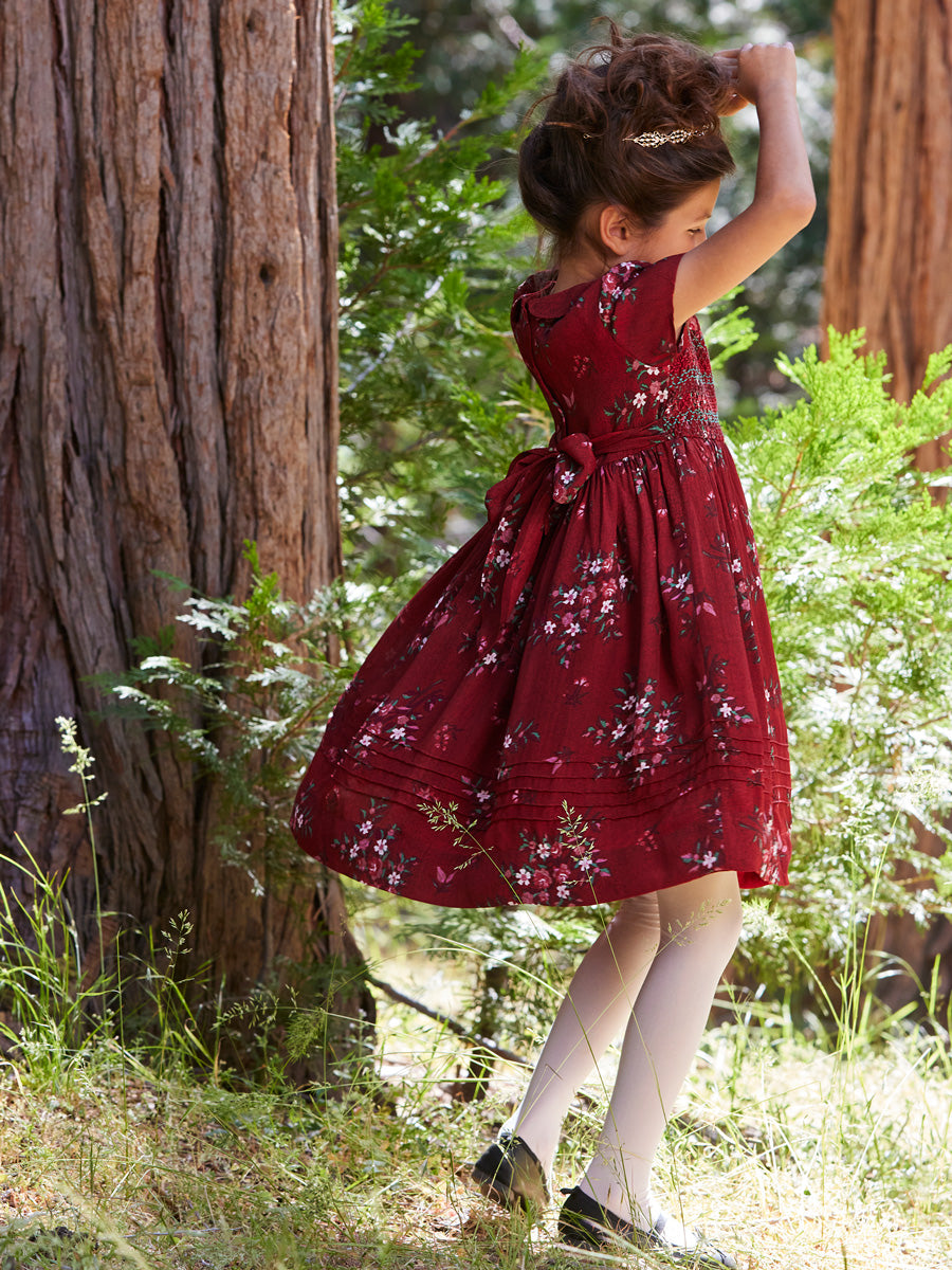 Red Floral Cottage Dress for Girls