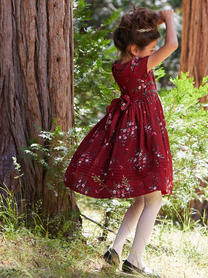 Red Floral Cottage Dress for Girls