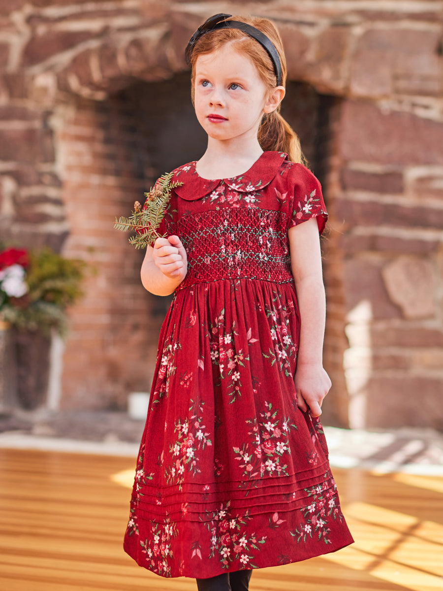 Red Floral Cottage Dress for Girls