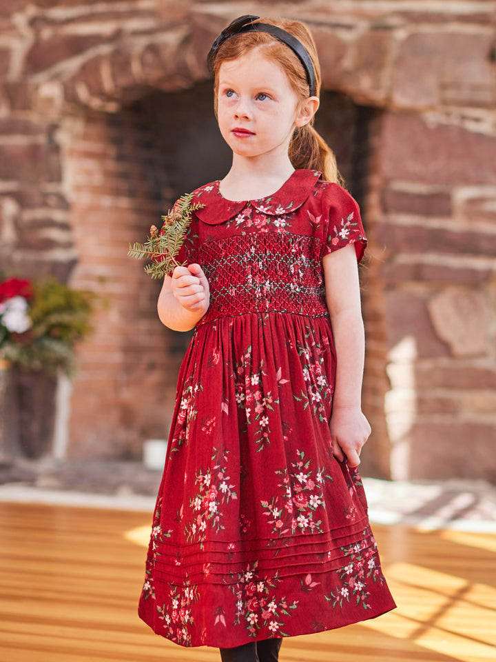 Red Floral Cottage Dress for Girls
