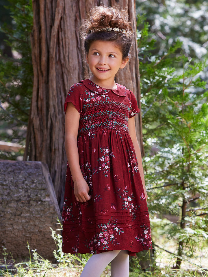 Red Floral Cottage Dress for Girls
