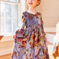 Claudette Blue Floral Velvet Dress for Girls