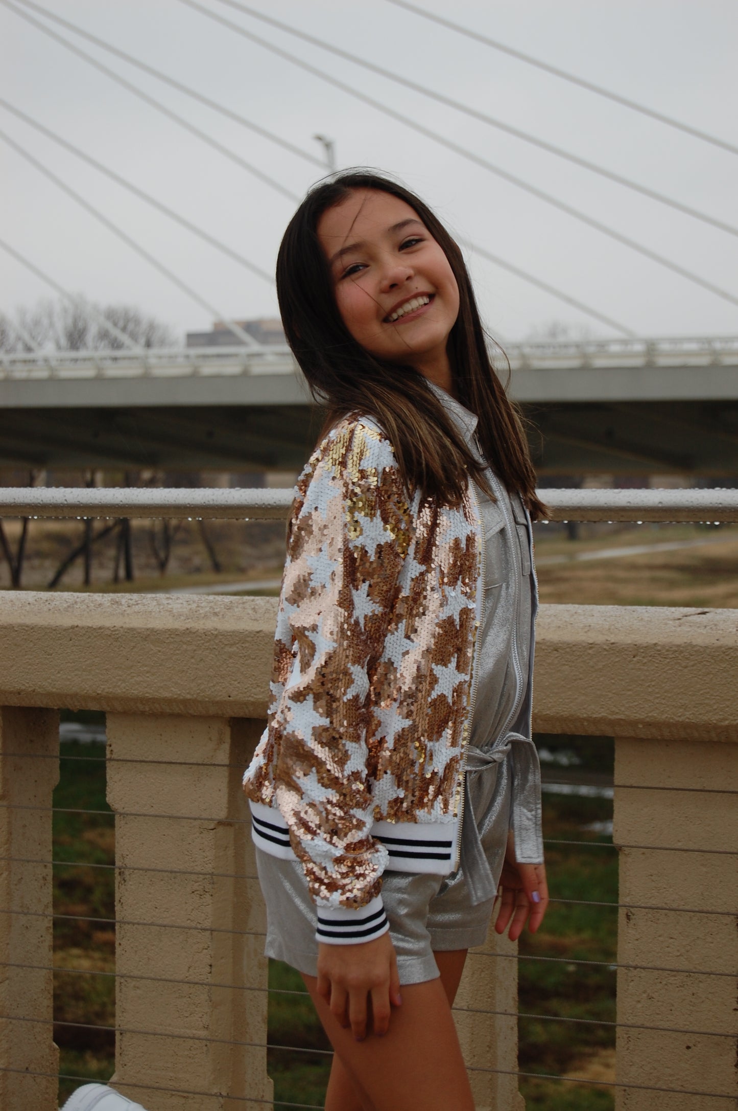 Girls Gold Star Sequin Jacket