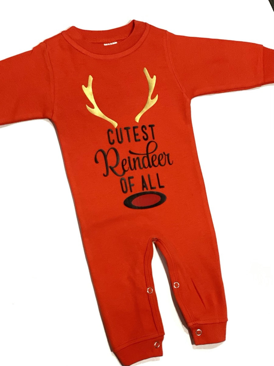 Cutest Reindeer Red Crew Neck Romper for Babies