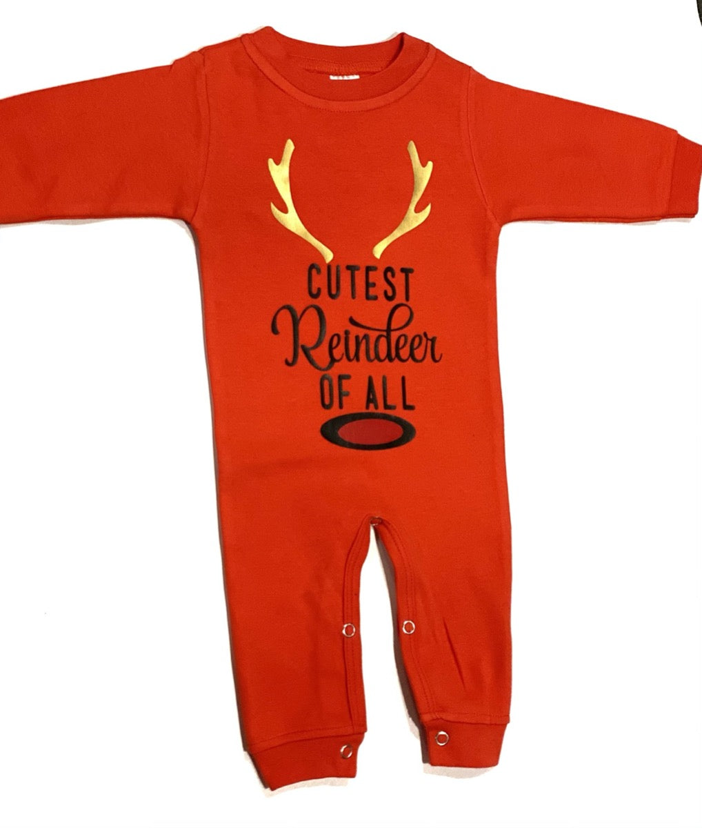 Cutest Reindeer Red Crew Neck Romper for Babies