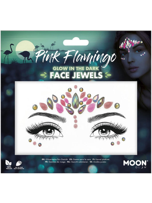 Moon Glow in the Dark Face Jewels, Pink Flamingo