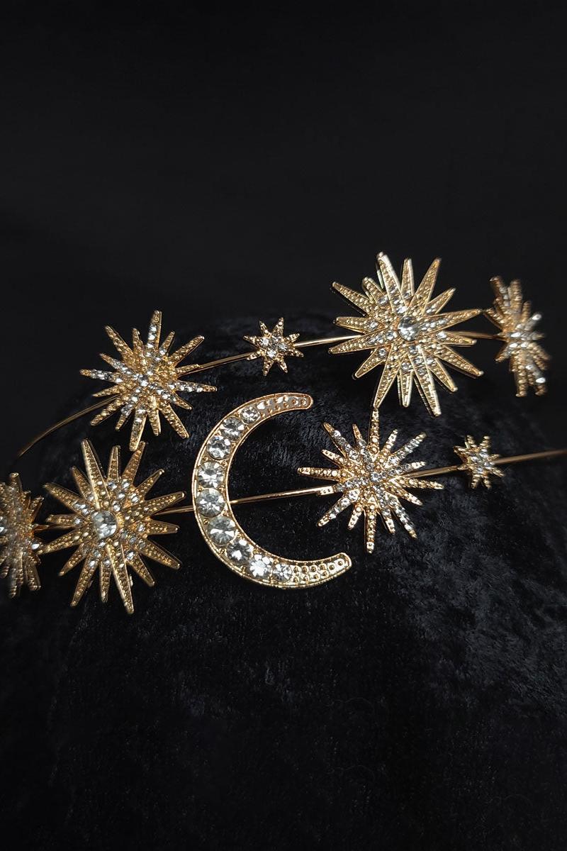 Moon & Stars Gold Tiara-Chasing Fireflies