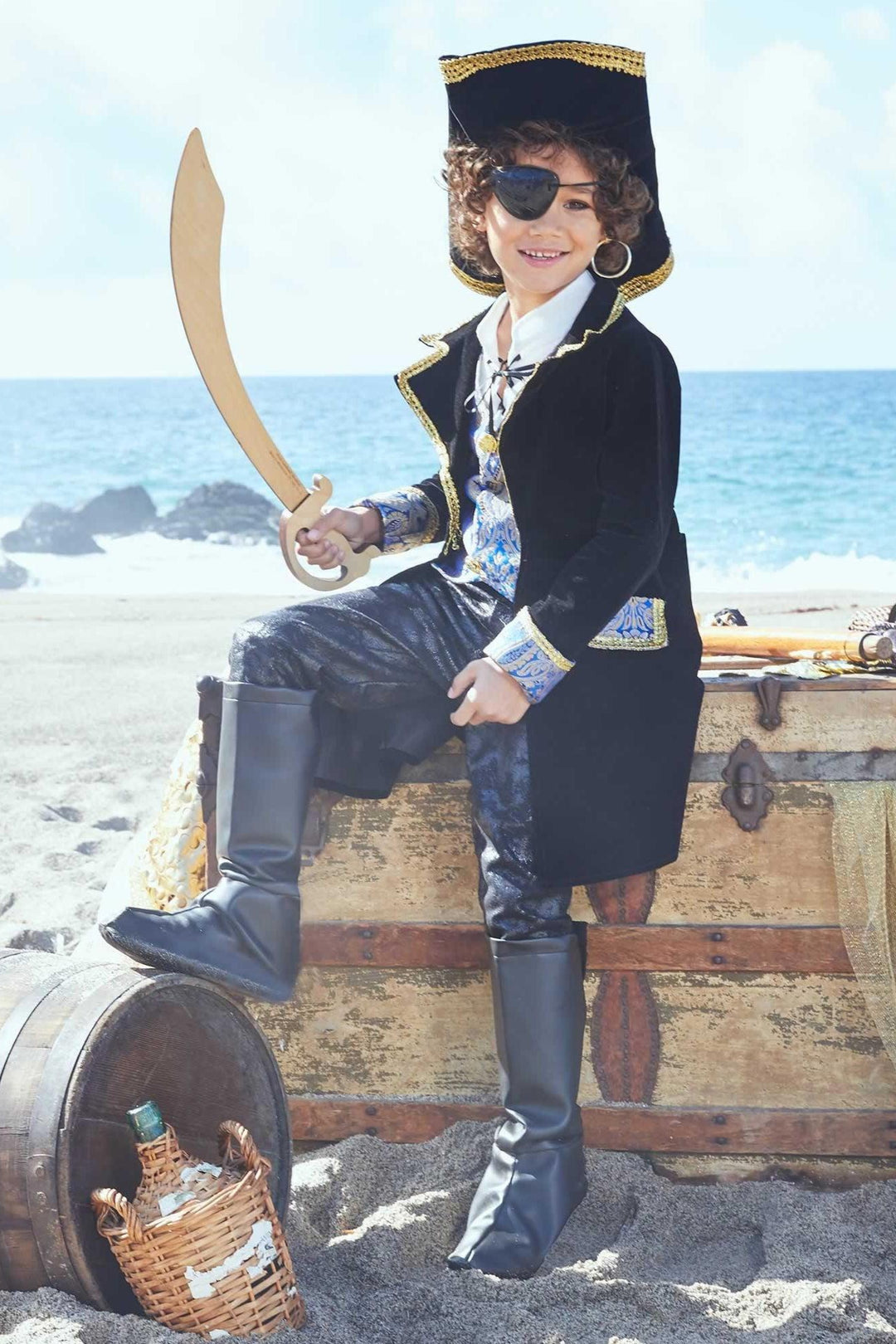 Pirate Blue Brocade Costume for Boys-Chasing Fireflies